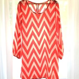 Women's Boutique Peaches & Cream lightweight Dress, Coral Chevron